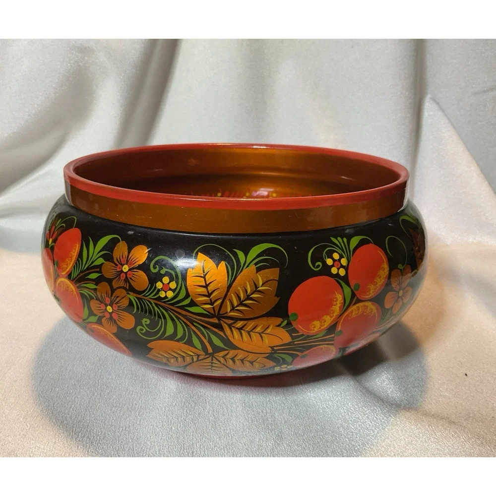 Vintage Russian Khokhloma Lacquer Wooden 8.5